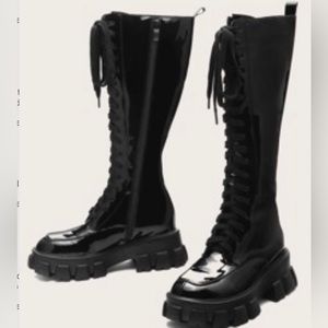 Pu Knee lace up high boots